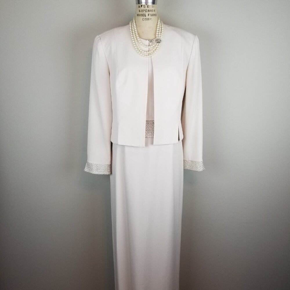 Daymor Couture Formal Candlelight Long Dress with Beadwork & Matching Jacket